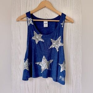 Pink Victoria’s Secret Y2K Blue Sequin Stars Tank Top – Size Small